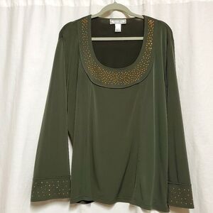Simonton Says forest green long sleeve top 2X